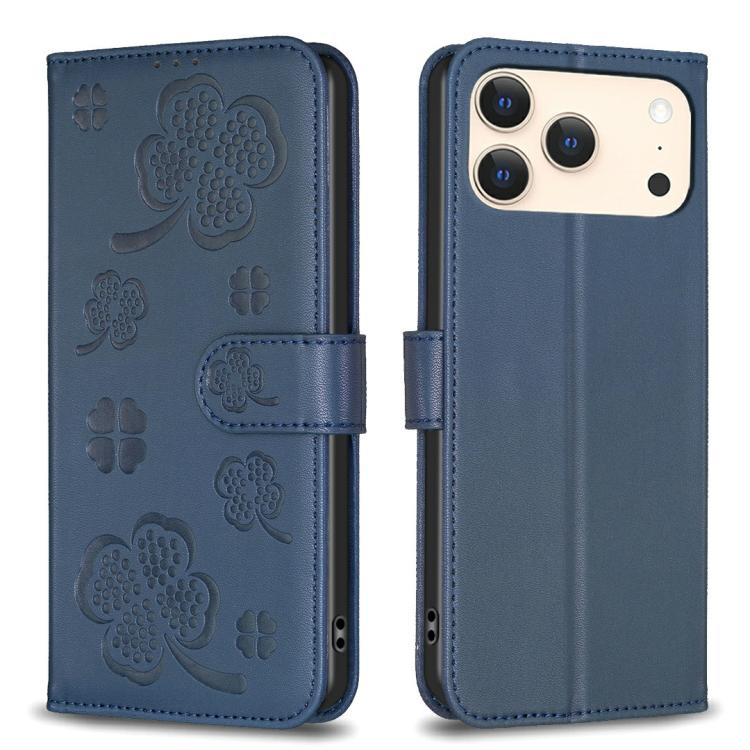 Custodia per telefono in pelle goffrata a quattro foglie, For iPhone 18 Pro/17 Pro, For iPhone 18 Pro Max/17 Pro Max, For iPhone 17, For iPhone 17 Air