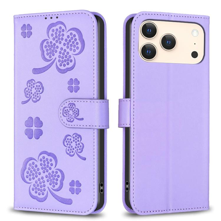 Custodia per telefono in pelle goffrata a quattro foglie, For iPhone 18 Pro/17 Pro, For iPhone 18 Pro Max/17 Pro Max, For iPhone 17, For iPhone 17 Air