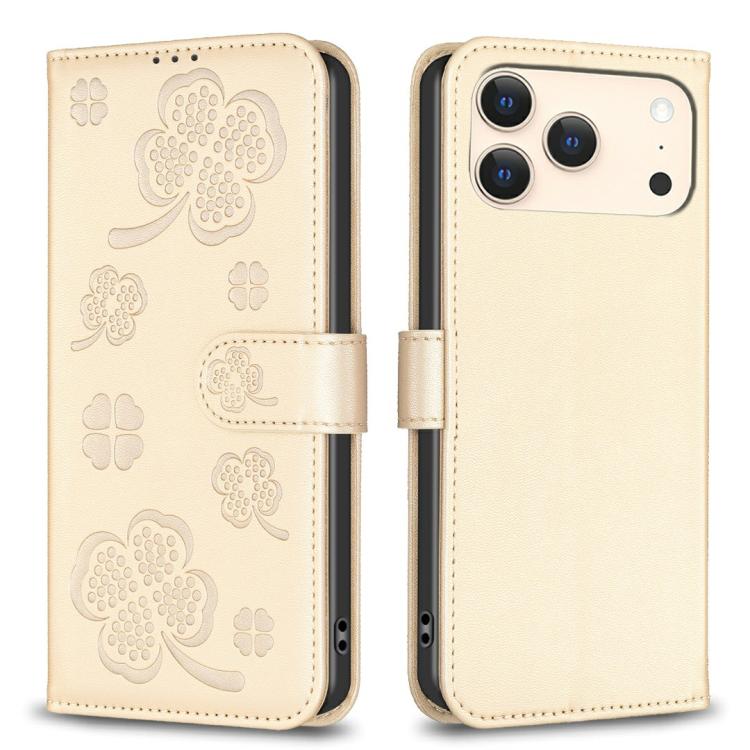 Custodia per telefono in pelle goffrata a quattro foglie, For iPhone 18 Pro/17 Pro, For iPhone 18 Pro Max/17 Pro Max, For iPhone 17, For iPhone 17 Air