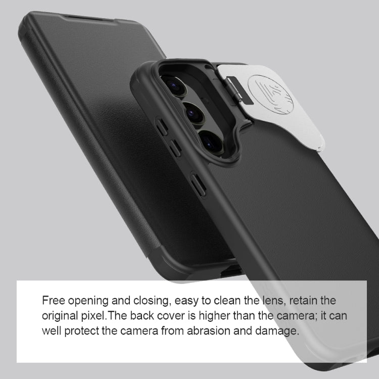 Custodia per telefono in pelle con design Flip per fotocamera NILLKIN Qin Prop Series, For Samsung Galaxy S24 Ultra 5G, For Samsung Galaxy S24+ 5G, For Samsung Galaxy S24 5G