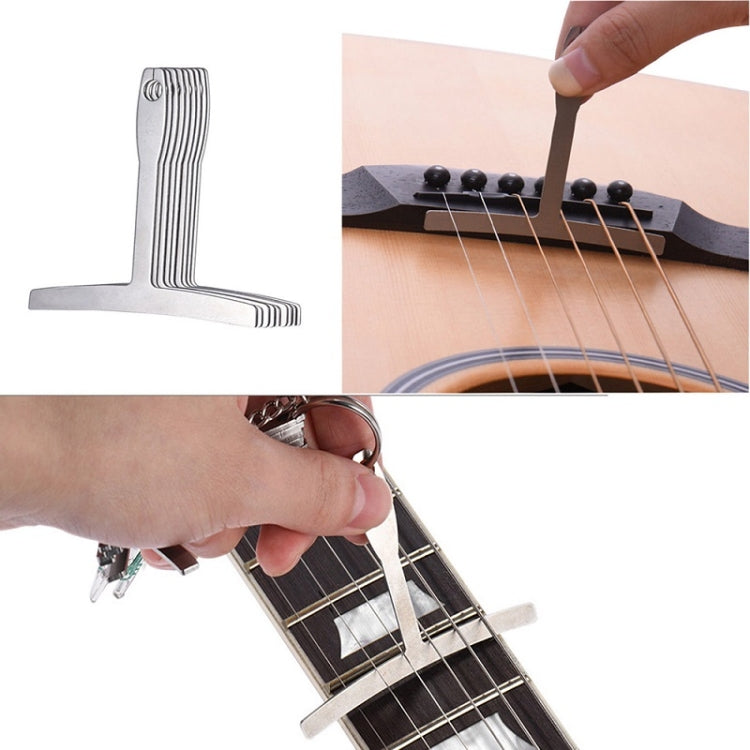 Righello a forma di T per chitarra 9 in 1, tastiera sul manico, radiante dei tasti, radiante delle corde, calibro di misurazione regolabile, 9 in 1 Guitar T Ruler