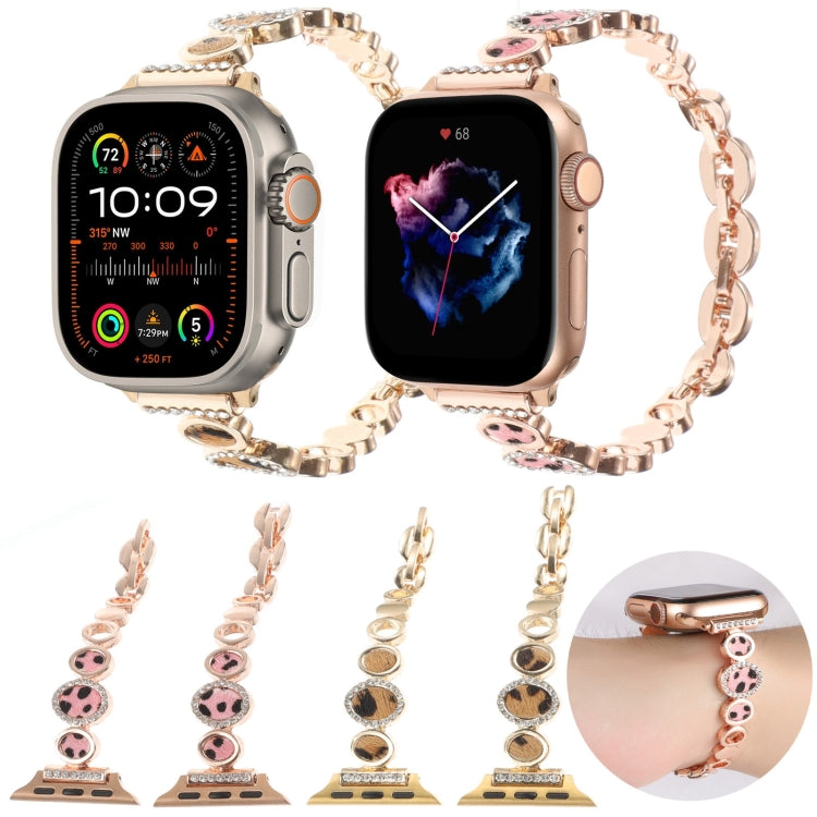 Cinturino per orologio con catena in metallo con strass leopardati, For Apple Watch 42mm, For Apple Watch 38mm