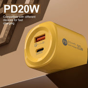 Caricabatterie PD20W Type-C + USB QC3.0, EU Plug, US Plug