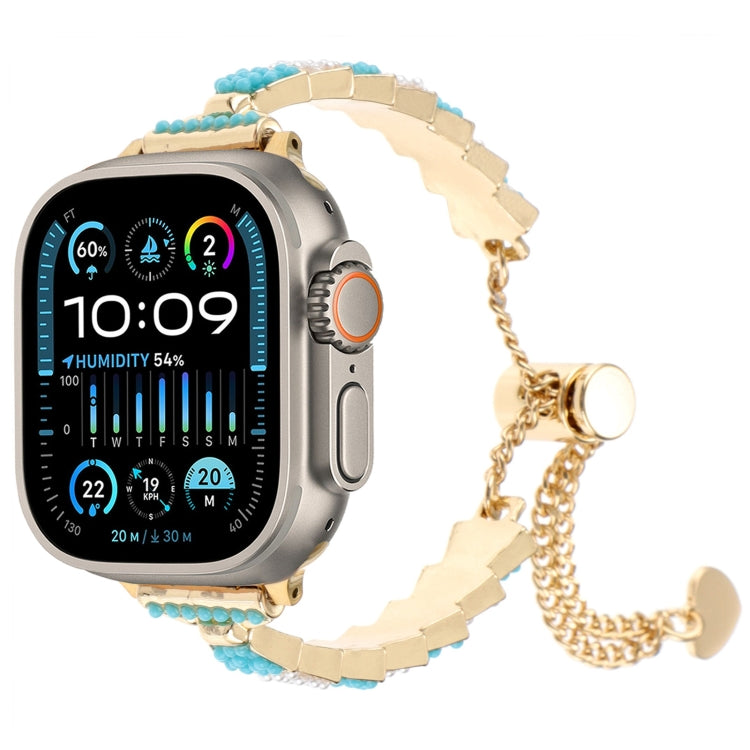 Bracciale a catena con perline di conchiglia, cinturino in metallo, For Apple Watch SE 2023 44mm, For Apple Watch SE 2023 40mm, For Apple Watch Ultra 2 49mm, For Apple Watch Series 9 45mm, For Apple Watch Series 9 41mm, For Apple Watch Ultra 49mm