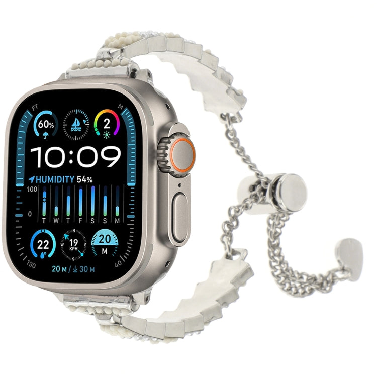 Bracciale a catena con perline di conchiglia, cinturino in metallo, For Apple Watch SE 2023 44mm, For Apple Watch SE 2023 40mm, For Apple Watch Ultra 2 49mm, For Apple Watch Series 9 45mm, For Apple Watch Series 9 41mm, For Apple Watch Ultra 49mm