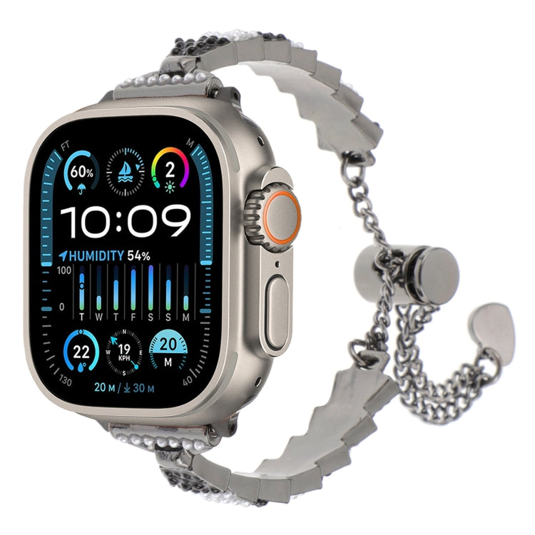 Bracciale a catena con perline di conchiglia, cinturino in metallo, For Apple Watch SE 2023 44mm, For Apple Watch SE 2023 40mm, For Apple Watch Ultra 2 49mm, For Apple Watch Series 9 45mm, For Apple Watch Series 9 41mm, For Apple Watch Ultra 49mm