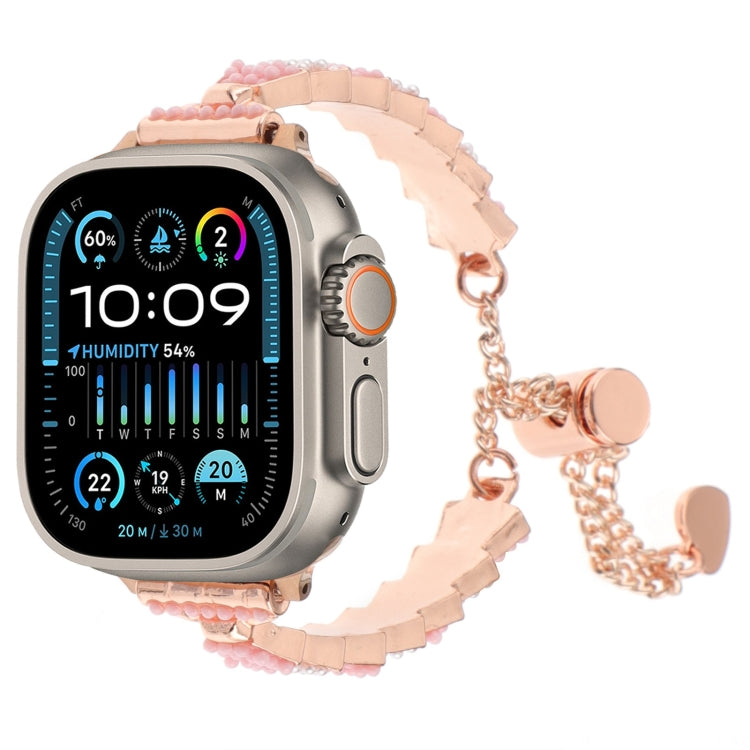 Bracciale a catena con perline di conchiglia, cinturino in metallo, For Apple Watch SE 2023 44mm, For Apple Watch SE 2023 40mm, For Apple Watch Ultra 2 49mm, For Apple Watch Series 9 45mm, For Apple Watch Series 9 41mm, For Apple Watch Ultra 49mm