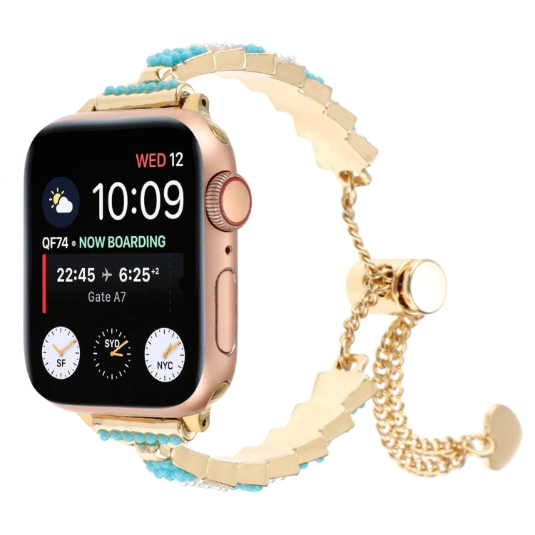 Bracciale a catena con perline di conchiglia, cinturino in metallo, For Apple Watch Series 4 44mm, For Apple Watch Series 4 40mm, For Apple Watch Series 3 38mm, For Apple Watch Series 3 42mm, For Apple Watch Series 2 42mm, For Apple Watch Series 2 38mm