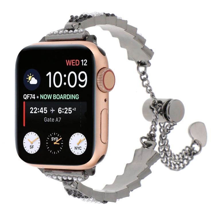 Bracciale a catena con perline di conchiglia, cinturino in metallo, For Apple Watch Series 4 44mm, For Apple Watch Series 4 40mm, For Apple Watch Series 3 38mm, For Apple Watch Series 3 42mm, For Apple Watch Series 2 42mm, For Apple Watch Series 2 38mm