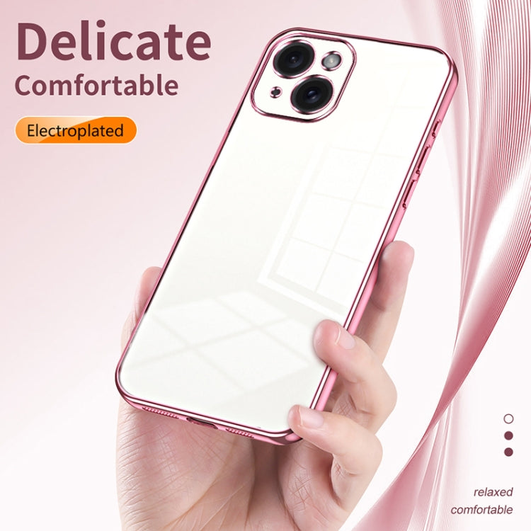 Custodia per telefono con foro fine con placcatura trasparente, For iPhone 15, For iPhone 14 Plus, For iPhone 14
