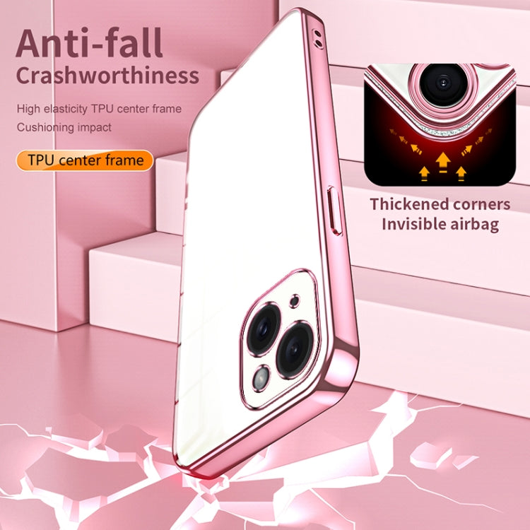Custodia per telefono con foro fine con placcatura trasparente, For iPhone 15, For iPhone 14 Plus, For iPhone 14