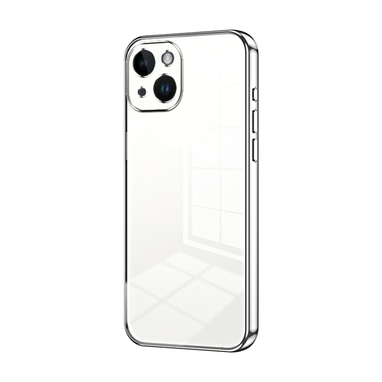 Custodia per telefono con foro fine con placcatura trasparente, For iPhone 15, For iPhone 14 Plus, For iPhone 14