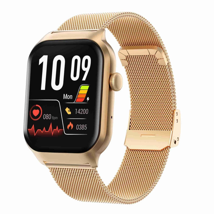 Cinturino in acciaio milanese da 2,01 pollici Chiamata Bluetooth Smart Watch Supporto Monitoraggio della frequenza cardiaca / Zucchero nel sangue non invasivo, Milanese Steel Strap Gold