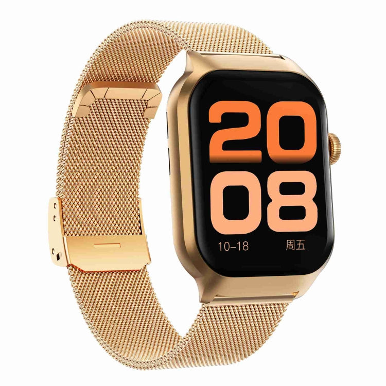 Cinturino in acciaio milanese da 2,01 pollici Chiamata Bluetooth Smart Watch Supporto Monitoraggio della frequenza cardiaca / Zucchero nel sangue non invasivo, Milanese Steel Strap Gold