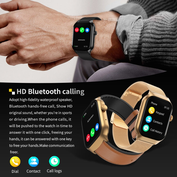 Cinturino in acciaio milanese da 2,01 pollici Chiamata Bluetooth Smart Watch Supporto Monitoraggio della frequenza cardiaca / Zucchero nel sangue non invasivo, Milanese Steel Strap Gold