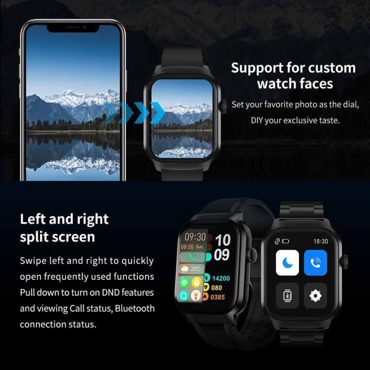 Cinturino in pelle da 2,01 pollici Chiamata Bluetooth Smart Watch Supporto Monitoraggio della frequenza cardiaca / Zucchero nel sangue non invasivo, Leather Strap Black, Leather Strap Brown