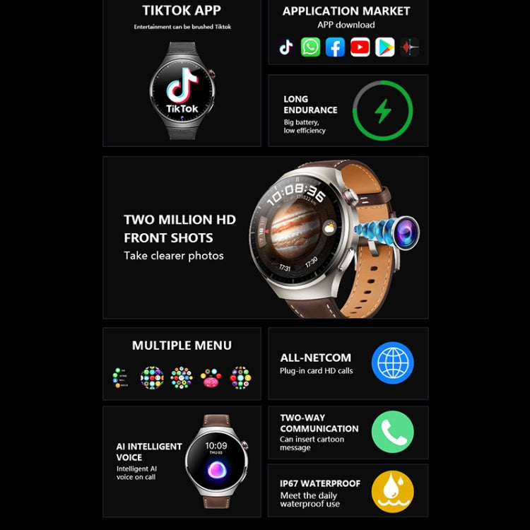 Smart Watch con fotocamera frontale da 1,53 pollici, supporto AI Voice/SIM Card, 1GB+16GB, 2GB+32GB, 4GB+64GB