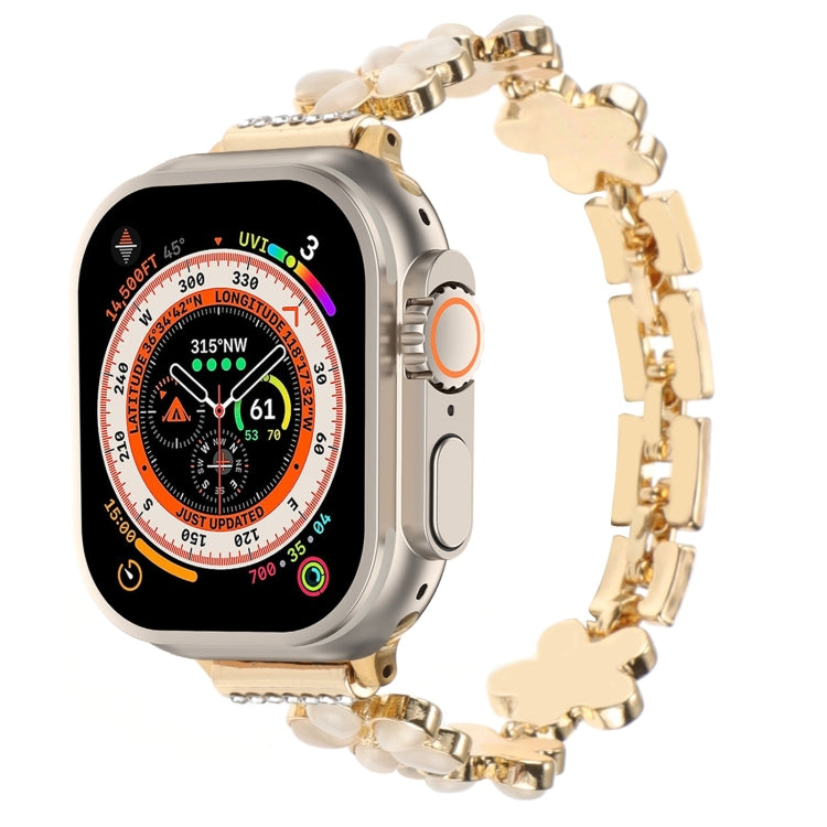 Cinturino per orologio a catena in lega di zinco con fiore a 5 petali, For Apple Watch Series 9 45mm, For Apple Watch Series 9 41mm, For Apple Watch Ultra 49mm
