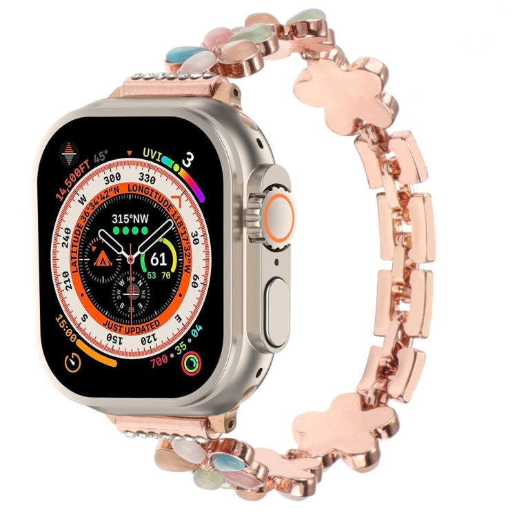 Cinturino per orologio a catena in lega di zinco con fiore a 5 petali, For Apple Watch Series 9 45mm, For Apple Watch Series 9 41mm, For Apple Watch Ultra 49mm
