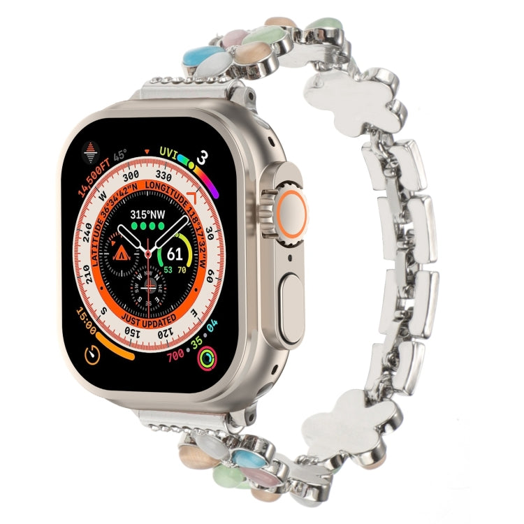 Cinturino per orologio a catena in lega di zinco con fiore a 5 petali, For Apple Watch Series 9 45mm, For Apple Watch Series 9 41mm, For Apple Watch Ultra 49mm
