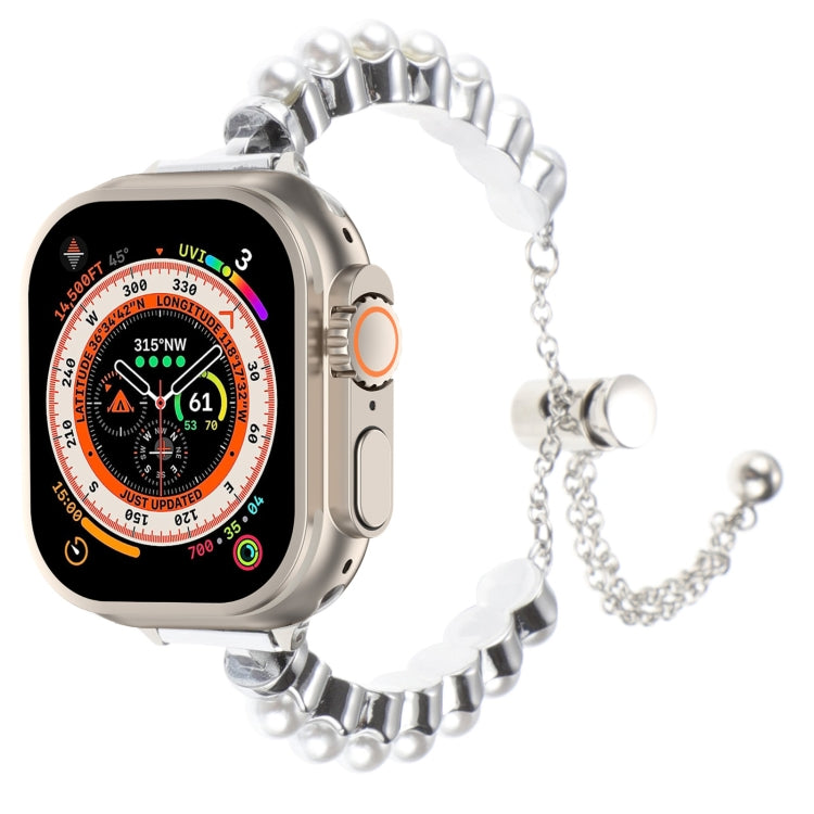 Cinturino per orologio in metallo con bracciale di perle, For Apple Watch SE 2023 44mm, For Apple Watch SE 2023 40mm, For Apple Watch Ultra 2 49mm, For Apple Watch Series 9 45mm, For Apple Watch Series 9 41mm, For Apple Watch Ultra 49mm