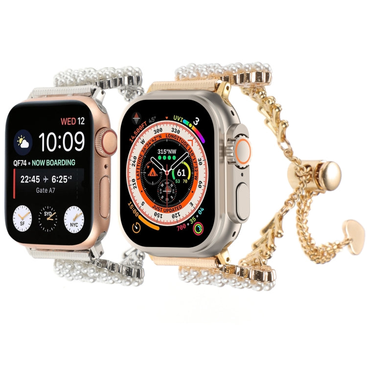 Cinturino per orologio in metallo con catena in lega di zinco rotonda perlata, For Apple Watch 42mm, For Apple Watch 38mm