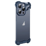 Custodia per telefono con cuscinetto angolare in metallo senza cornice con pellicola per lenti, For iPhone 15 Pro Max, For iPhone 15 Pro, For iPhone 15 Plus, For iPhone 15