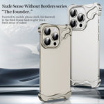 Custodia per telefono con cuscinetto angolare in metallo senza cornice con pellicola per lenti, For iPhone 15 Pro Max, For iPhone 15 Pro, For iPhone 15 Plus, For iPhone 15