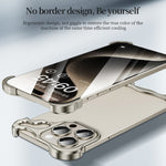 Custodia per telefono con cuscinetto angolare in metallo senza cornice con pellicola per lenti, For iPhone 15 Pro Max, For iPhone 15 Pro, For iPhone 15 Plus, For iPhone 15