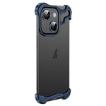 Custodia per telefono con cuscinetto angolare in metallo senza cornice con pellicola per lenti, For iPhone 15 Pro Max, For iPhone 15 Pro, For iPhone 15 Plus, For iPhone 15