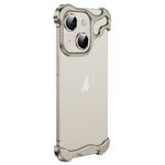 Custodia per telefono con cuscinetto angolare in metallo senza cornice con pellicola per lenti, For iPhone 15 Pro Max, For iPhone 15 Pro, For iPhone 15 Plus, For iPhone 15