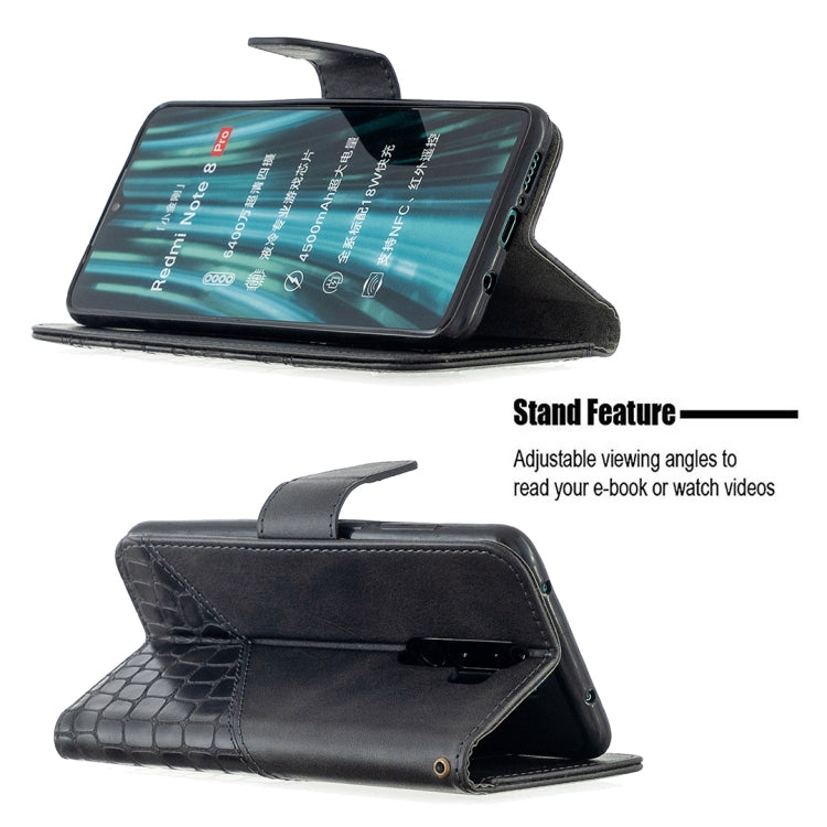 Custodia in pelle sintetica a vibrazione orizzontale con trama in coccodrillo abbinata con portafoglio, supporto e slot per carte, For Xiaomi Redmi 8 Pro, For Xiaomi Redmi  Note 9