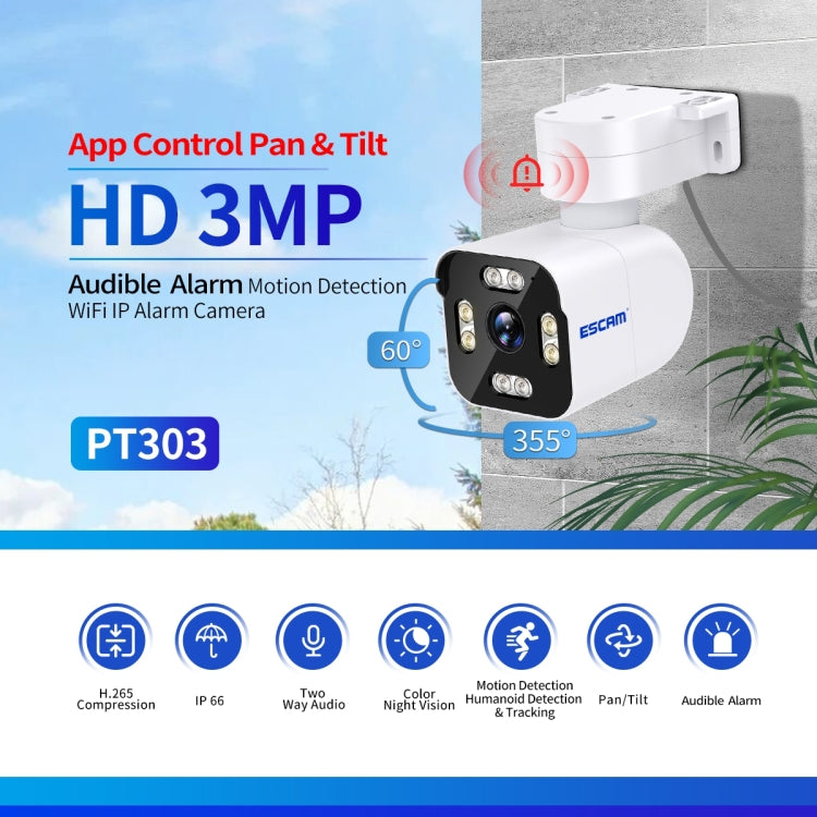 ESCAM PT303 Telecamera IP WiFi Pan & Tilt 3 MP HD