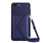 Custodia per telefono RFID con struttura rombica e cordino lungo, For iPhone XS / X, For iPhone XR, For iPhone XS Max, For iPhone 8 Plus / 7 Plus