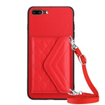 Custodia per telefono RFID con struttura rombica e cordino lungo, For iPhone XS / X, For iPhone XR, For iPhone XS Max, For iPhone 8 Plus / 7 Plus