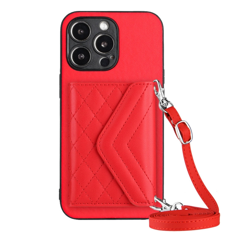 Custodia per telefono RFID con struttura rombica e cordino lungo, For iPhone 14 Plus, For iPhone 14, For iPhone 14 Pro, For iPhone 14 Pro Max
