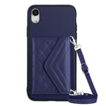 Custodia per telefono RFID con struttura rombica e cordino lungo, For iPhone XS / X, For iPhone XR, For iPhone XS Max, For iPhone 8 Plus / 7 Plus