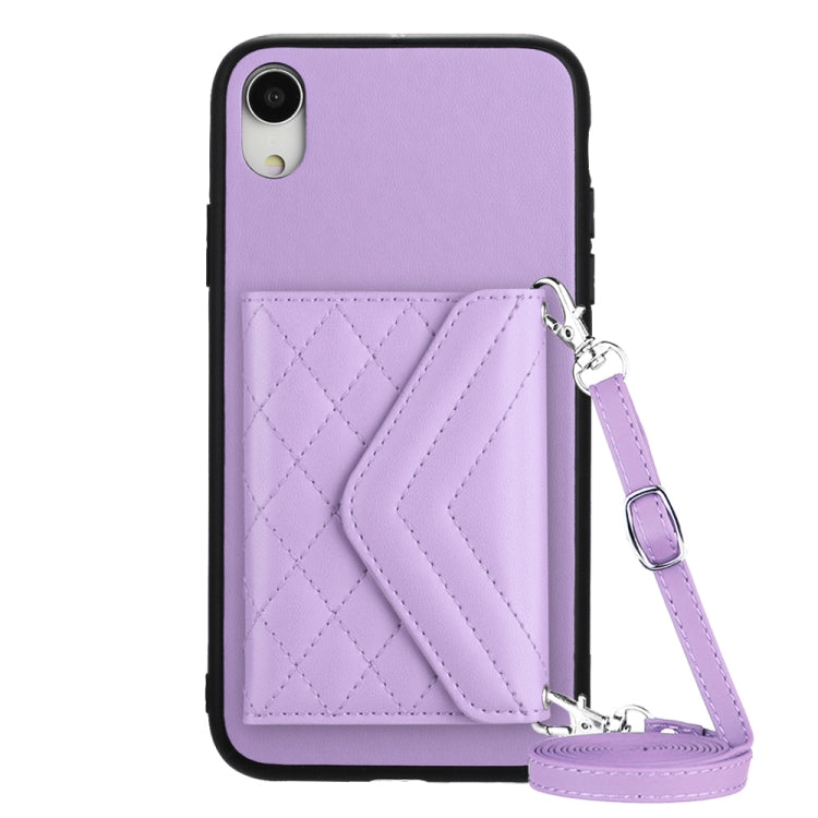 Custodia per telefono RFID con struttura rombica e cordino lungo, For iPhone XS / X, For iPhone XR, For iPhone XS Max, For iPhone 8 Plus / 7 Plus