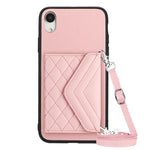 Custodia per telefono RFID con struttura rombica e cordino lungo, For iPhone XS / X, For iPhone XR, For iPhone XS Max, For iPhone 8 Plus / 7 Plus