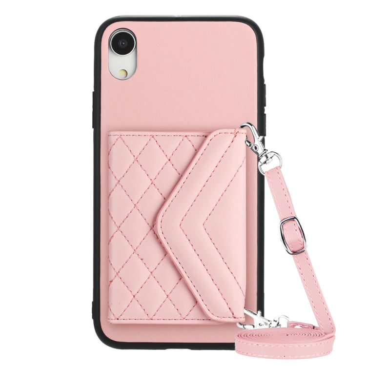 Custodia per telefono RFID con struttura rombica e cordino lungo, For iPhone XS / X, For iPhone XR, For iPhone XS Max, For iPhone 8 Plus / 7 Plus