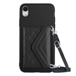 Custodia per telefono RFID con struttura rombica e cordino lungo, For iPhone XS / X, For iPhone XR, For iPhone XS Max, For iPhone 8 Plus / 7 Plus