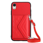 Custodia per telefono RFID con struttura rombica e cordino lungo, For iPhone XS / X, For iPhone XR, For iPhone XS Max, For iPhone 8 Plus / 7 Plus