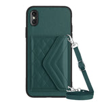 Custodia per telefono RFID con struttura rombica e cordino lungo, For iPhone XS / X, For iPhone XR, For iPhone XS Max, For iPhone 8 Plus / 7 Plus