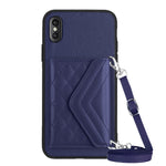 Custodia per telefono RFID con struttura rombica e cordino lungo, For iPhone XS / X, For iPhone XR, For iPhone XS Max, For iPhone 8 Plus / 7 Plus