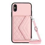 Custodia per telefono RFID con struttura rombica e cordino lungo, For iPhone XS / X, For iPhone XR, For iPhone XS Max, For iPhone 8 Plus / 7 Plus