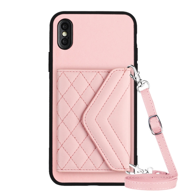 Custodia per telefono RFID con struttura rombica e cordino lungo, For iPhone XS / X, For iPhone XR, For iPhone XS Max, For iPhone 8 Plus / 7 Plus