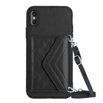 Custodia per telefono RFID con struttura rombica e cordino lungo, For iPhone XS / X, For iPhone XR, For iPhone XS Max, For iPhone 8 Plus / 7 Plus