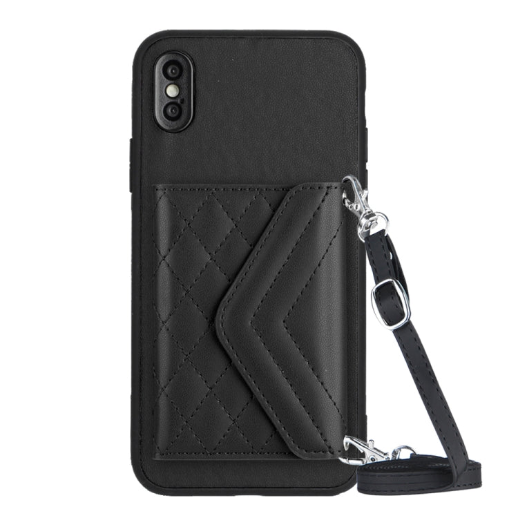 Custodia per telefono RFID con struttura rombica e cordino lungo, For iPhone XS / X, For iPhone XR, For iPhone XS Max, For iPhone 8 Plus / 7 Plus