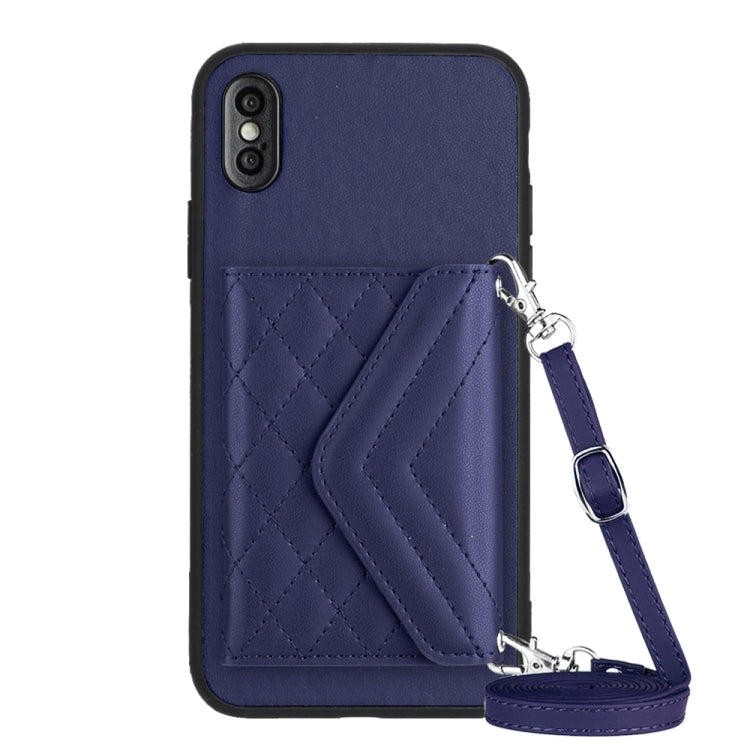 Custodia per telefono RFID con struttura rombica e cordino lungo, For iPhone XS / X, For iPhone XR, For iPhone XS Max, For iPhone 8 Plus / 7 Plus