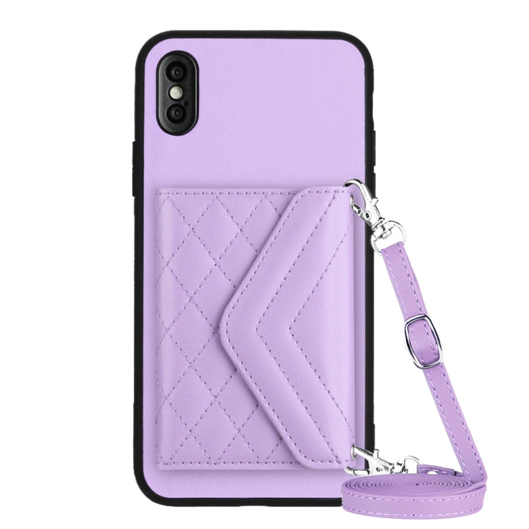 Custodia per telefono RFID con struttura rombica e cordino lungo, For iPhone XS / X, For iPhone XR, For iPhone XS Max, For iPhone 8 Plus / 7 Plus
